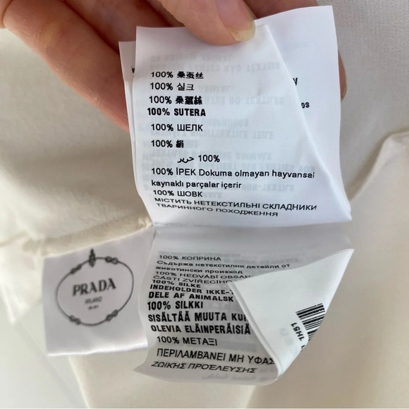 PRADA Silk Crepe De Chine Scalloped Hem Sleeveless Top Blouse Ivory Sz 44 Flaws* - Picture 14 of 16
